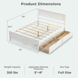 Full Size Bed Frame with Storage Drawers and Solid Wood Headboard