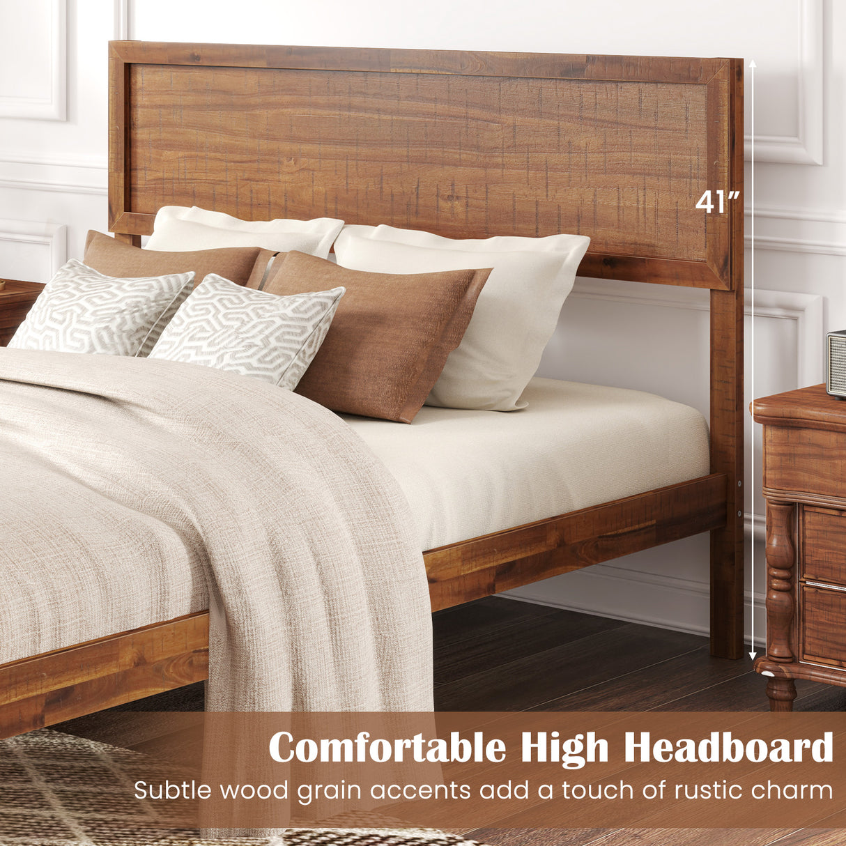 Twin/Full/Queen Size Bed Frame with Headboard and Wooden Slats Support