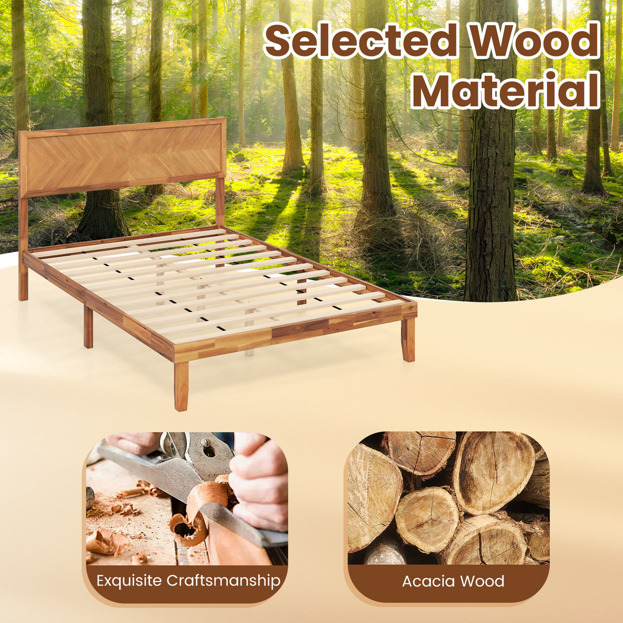 Twin/Full/Queen Size Bed Frame with Headboard and Storage Space