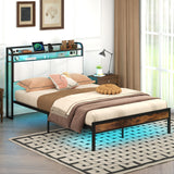 Twin/Full/Queen/King Size Bed Frame with LED Light and Charging Station