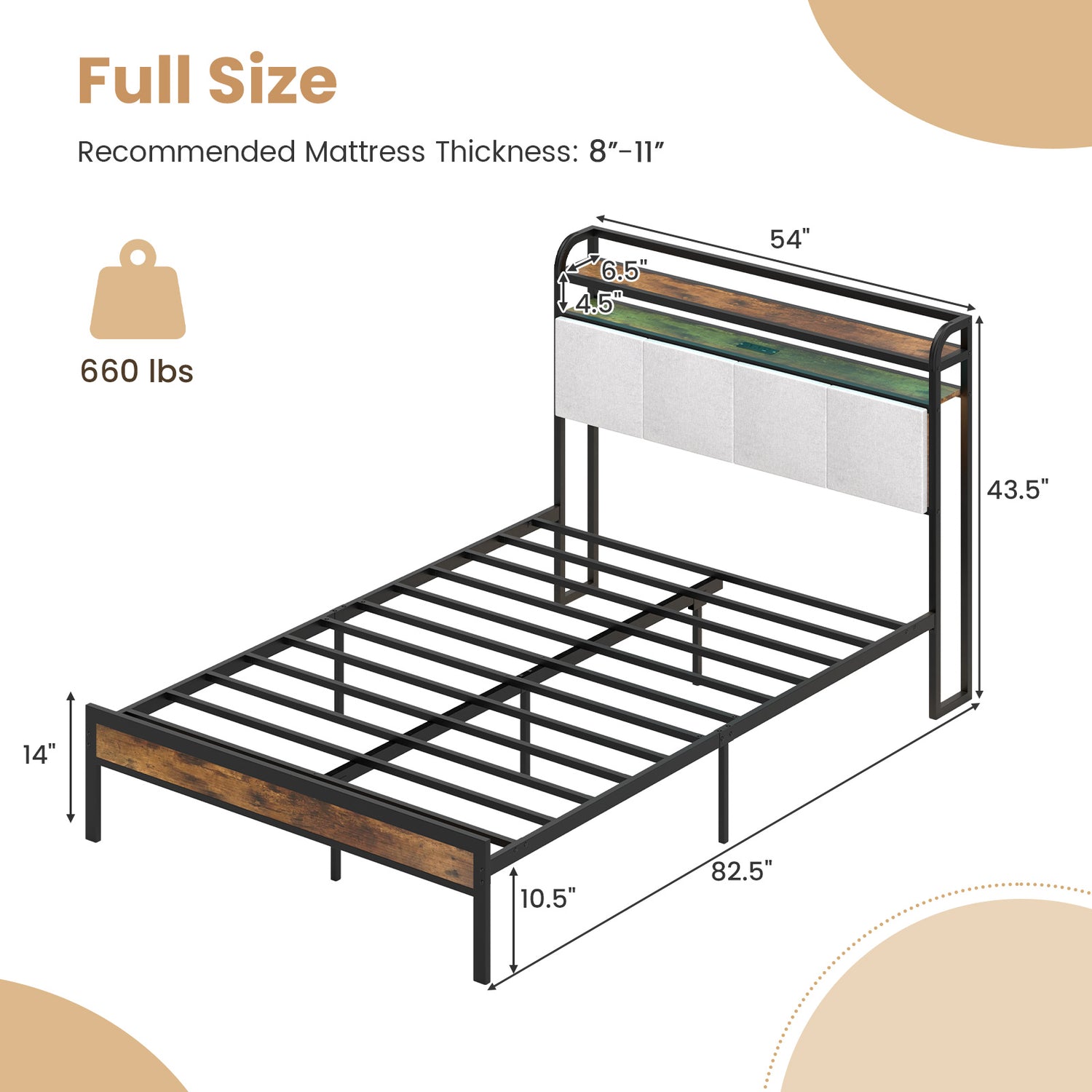 Twin/Full/Queen/King Size Bed Frame with LED Light and Charging Station