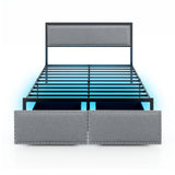 Full/Queen/Twin Size Bed Frame with LED Lights Drawer and Metal Slats