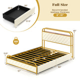 Twin/Full/Queen Size Bed Frame with LED Lights and Charging Station Gold