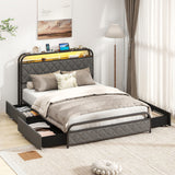 Twin/Full/Queen Size Bed Frame with LED Lights and Charging Station