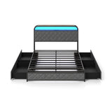 Twin/Full/Queen Size Bed Frame with LED Lights and Charging Station