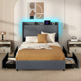 Full/Queen Size Bed Frame with LED Lights and Charging Station