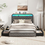 Twin/Full/Queen Size Bed Frame with LED Lights and Charging Station