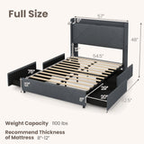 Full/Queen Size Bed Frame with LED Lights and Charging Station