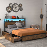 Full/Queen Size Bed Frame with Smart LED Lights and Storage Drawers-Full Size