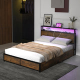 Full/Queen Size Bed Frame with Smart LED Lights and Storage Drawers-Full Size