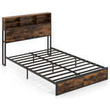 Twin/Full/Queen/King Size Bed Frame with Storage Headboard Industrial Metal Platform Bed