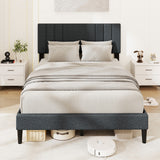Full/Queen/Twin Size Bed Frame with Vertical Channel Tufted Headboard and Wooden Slats