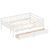 Full Size Daybed with Fence and 2 Drawers for Boys and Girls