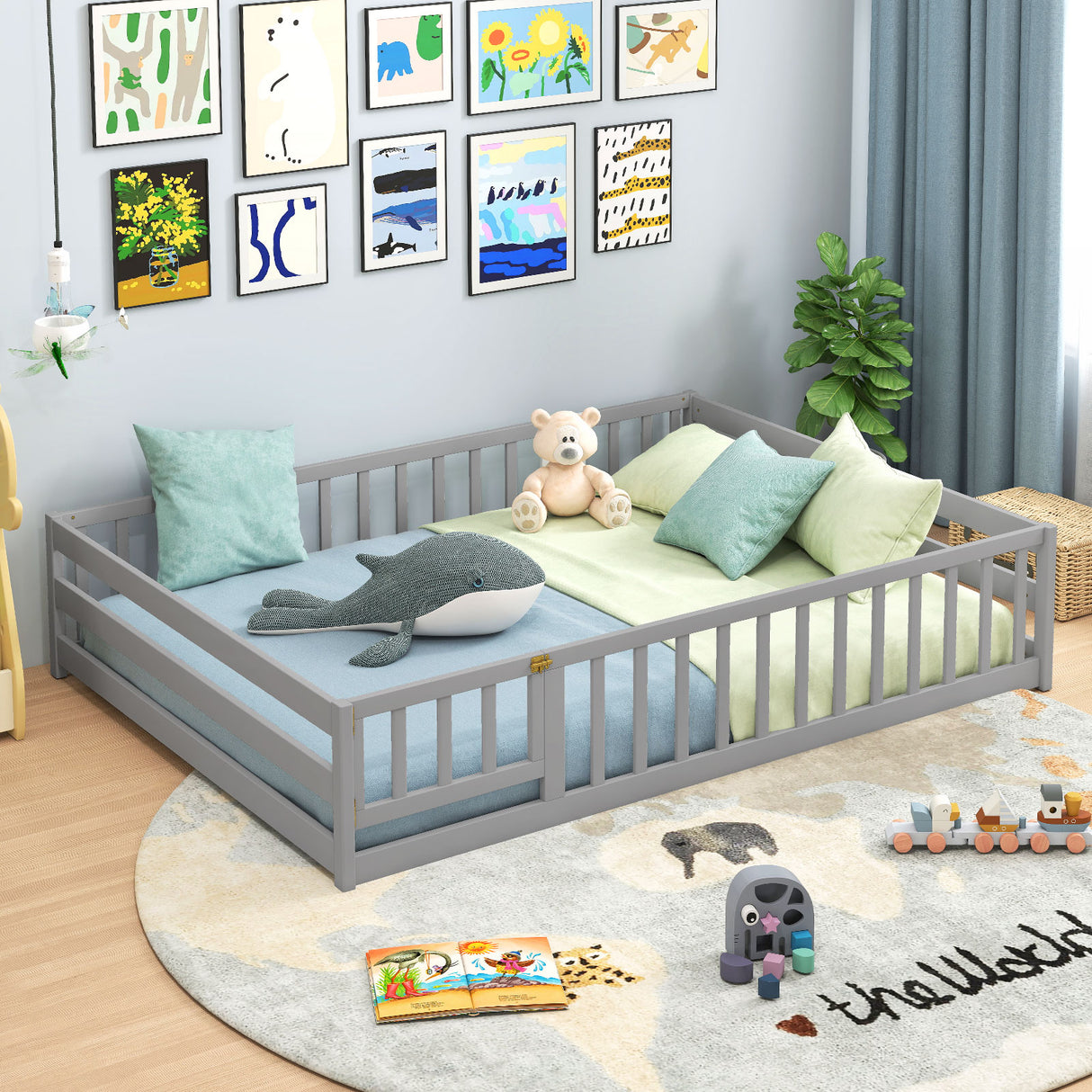 Full Size Floor Bed with Full Length Safety Guardrails