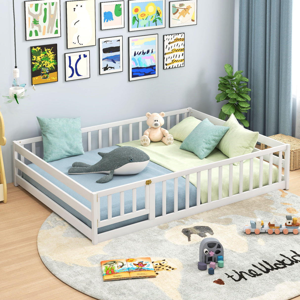Full Size Floor Bed with Full Length Safety Guardrails