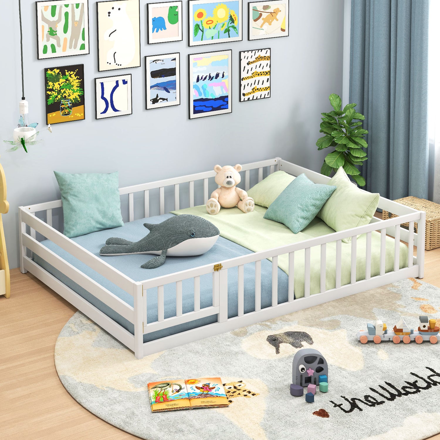 Full Size Floor Bed with Full Length Safety Guardrails