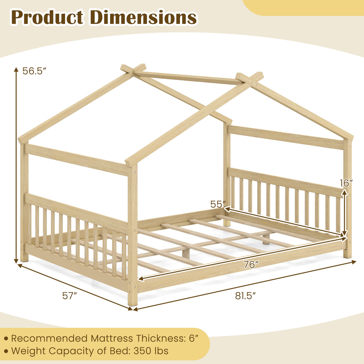 Full Size House Bed Montessori Floor Bed with Headboard