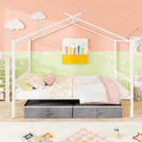 Full Size Metal House Bed with 2 Fabric Drawers for Kids