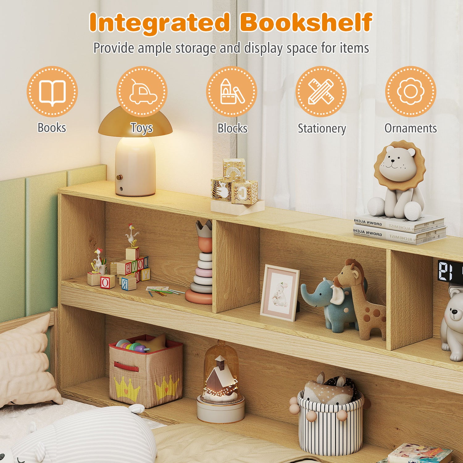 Full Size Montessori Floor Bed with Bookcase