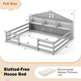 Full Size Montessori Floor Bed with Storage Compartments and Shelf
