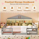 Full Size Montessori Floor Bed with Storage Compartments and Shelf