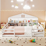 Full Size Montessori Floor Bed with Storage Compartments and Shelf
