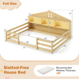 Full Size Montessori Floor Bed with Storage Compartments and Shelf