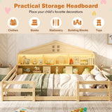 Full Size Montessori Floor Bed with Storage Compartments and Shelf