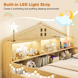 Full Size Montessori Floor Bed with Storage Compartments and Shelf