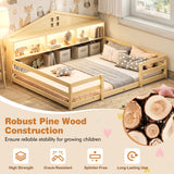 Full Size Montessori Floor Bed with Storage Compartments and Shelf