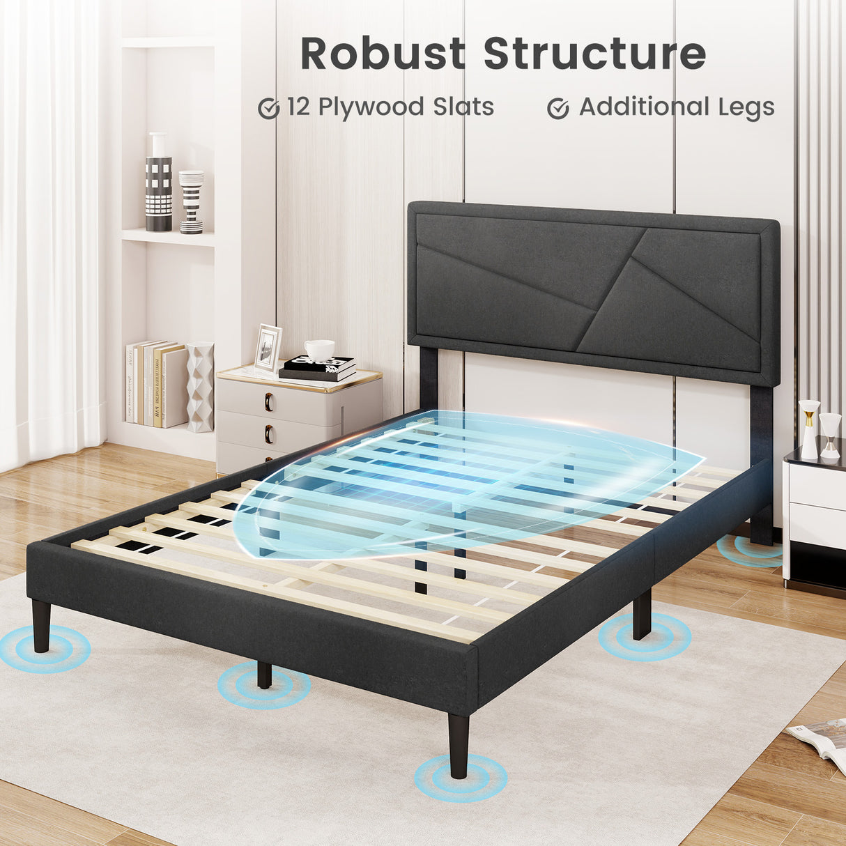 Twin/Full/Queen Size Upholstered Platform Bed Frame with High Headboard