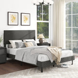 Full Size Velvet Bed Frame Upholstered Platform Bed with Chevron Headboard Gray
