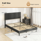 Full Size Velvet Bed Frame Upholstered Platform Bed with Chevron Headboard Gray