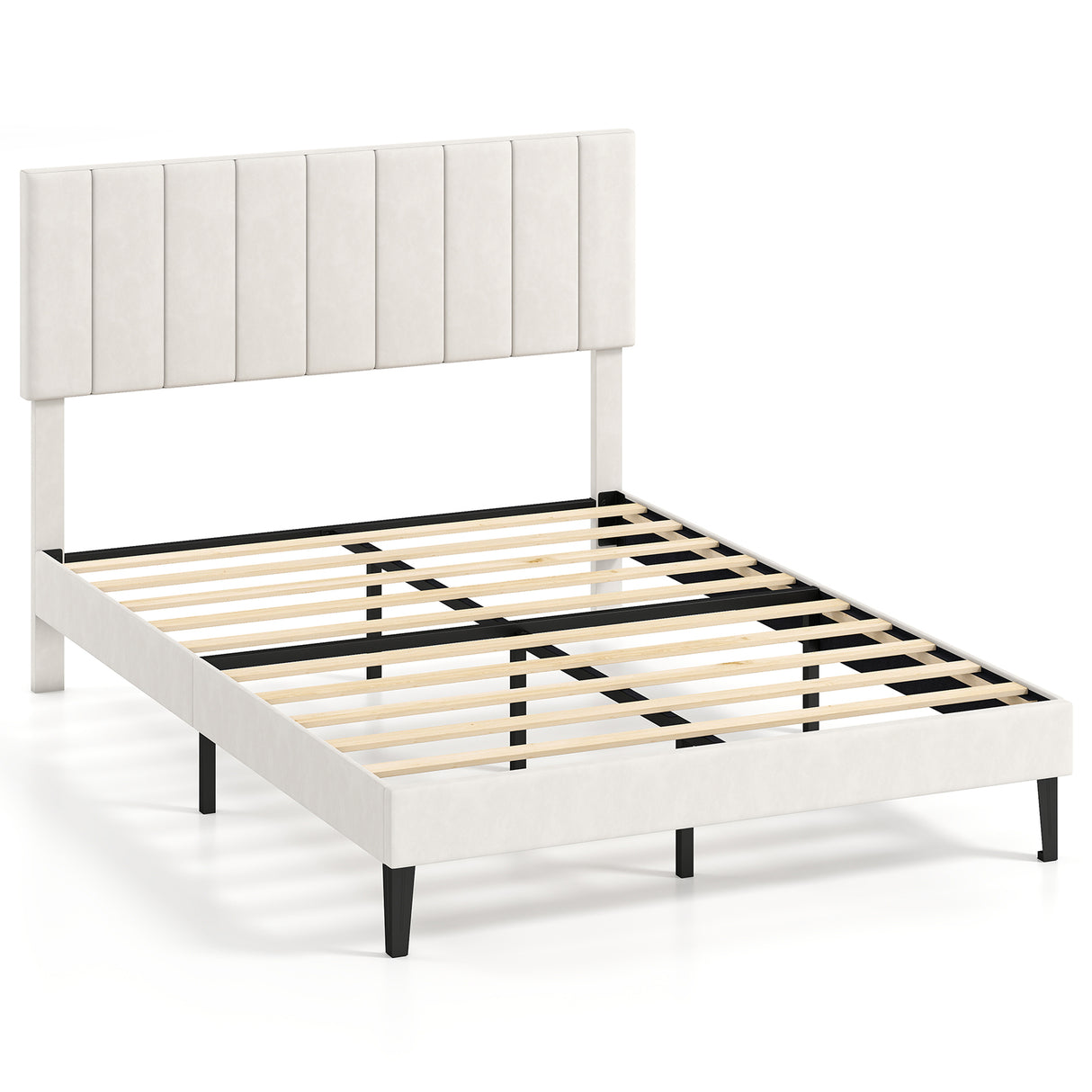 Queen Size Velvet Upholstered Platform Bed Frame