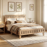 Twin Size Wood Bed Frame with Upholstered Headboard Mid Century Style