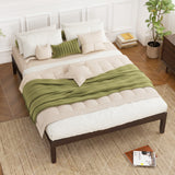 Full Size Wood Bed Frame with Wooden Slats Support and Rubber Wood Legs