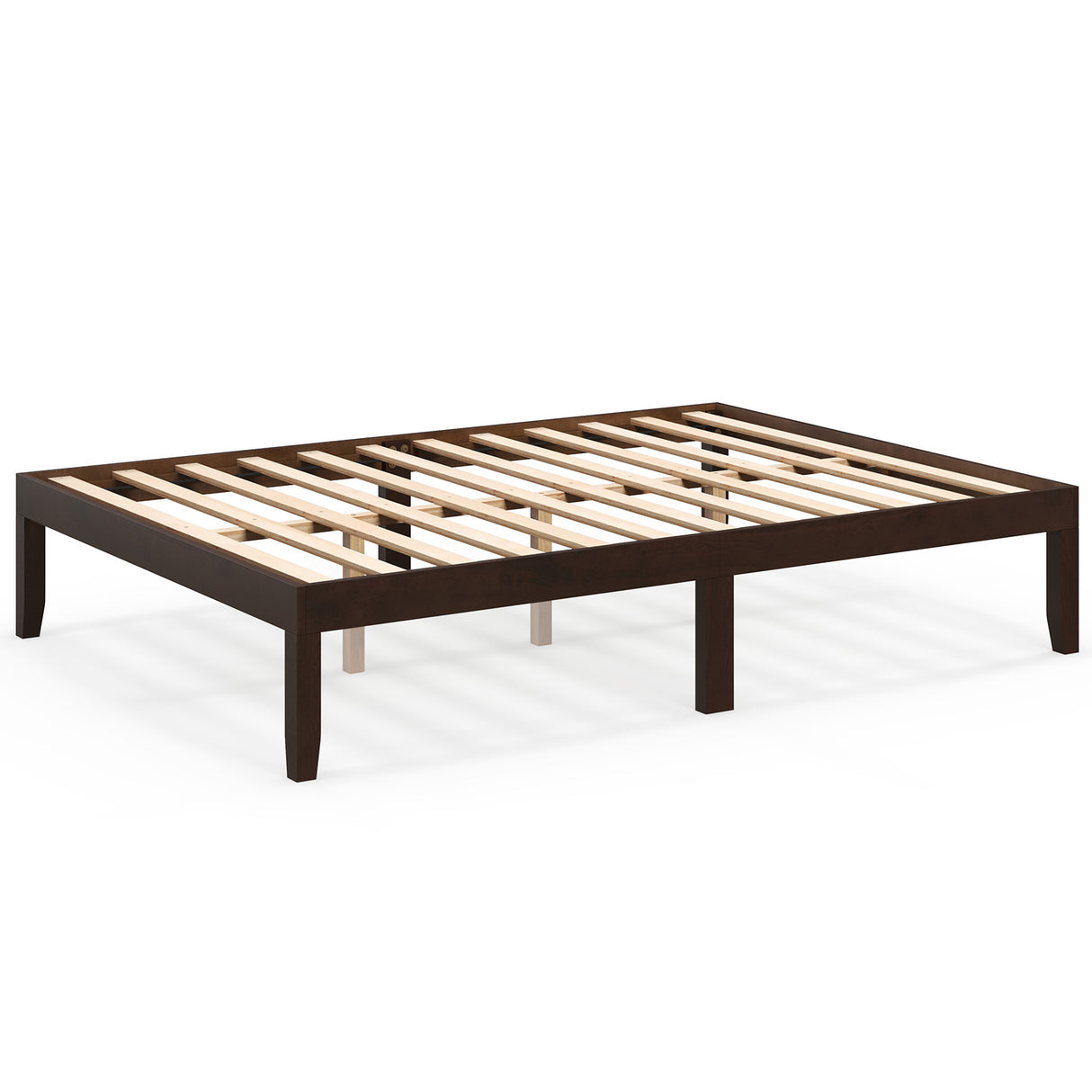 Full Size Wood Bed Frame with Wooden Slats Support and Rubber Wood Legs