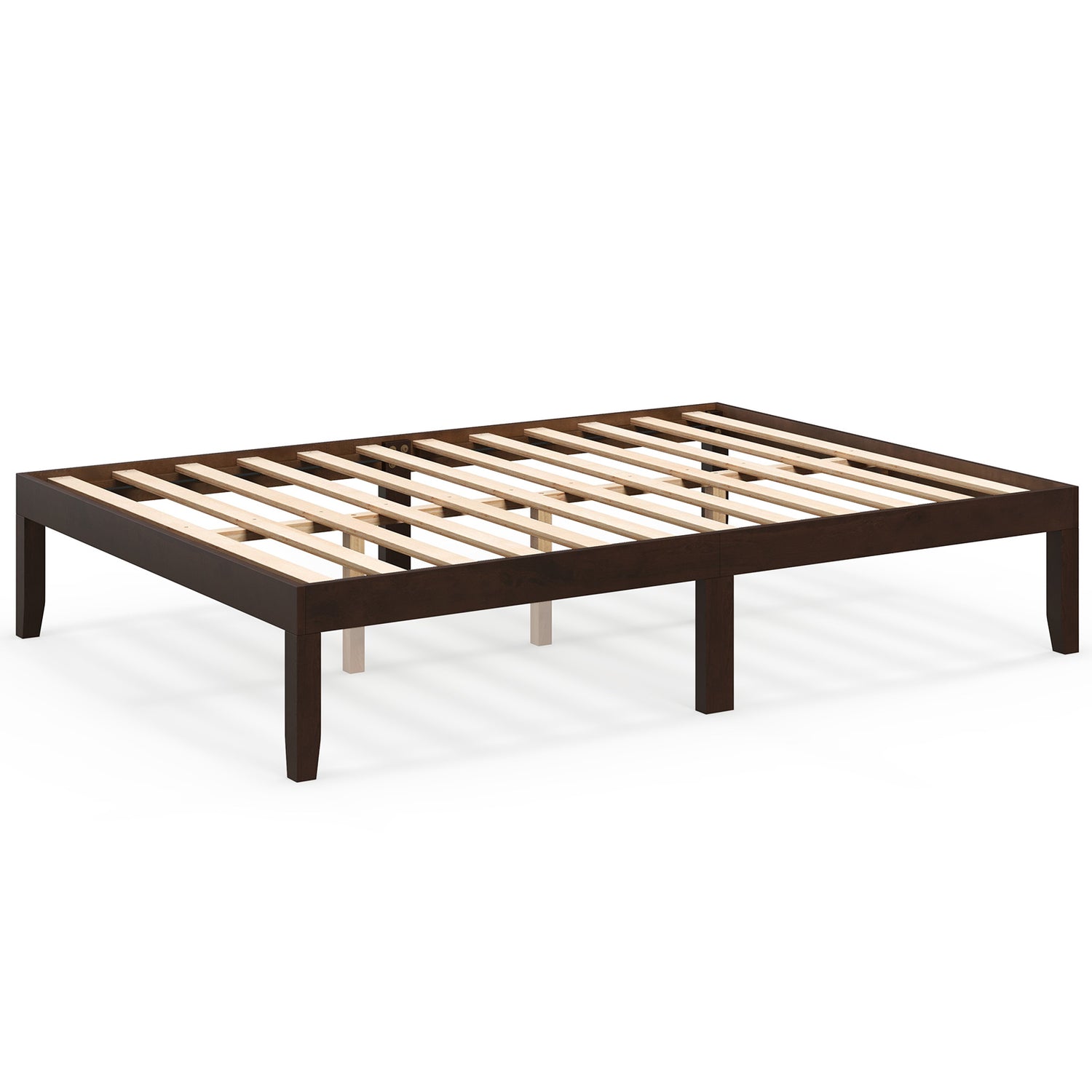 Full Size Wood Bed Frame with Wooden Slats Support and Rubber Wood Legs