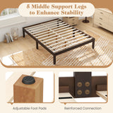 Full Size Wood Bed Frame with Wooden Slats Support and Rubber Wood Legs