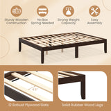 Full Size Wood Bed Frame with Wooden Slats Support and Rubber Wood Legs