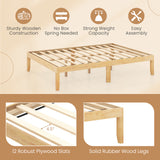 Full Size Wood Bed Frame with Wooden Slats Support and Rubber Wood Legs