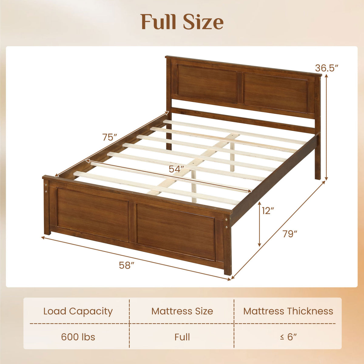 Full Size Wooden Bed Frame with Headboard