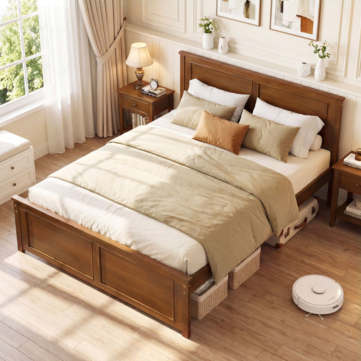 Full Size Wooden Bed Frame with Headboard