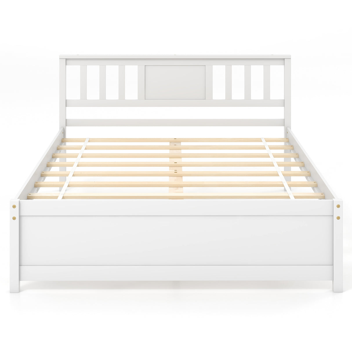 Wooden Platform Bed with Headboard and Wood Slat Support White
