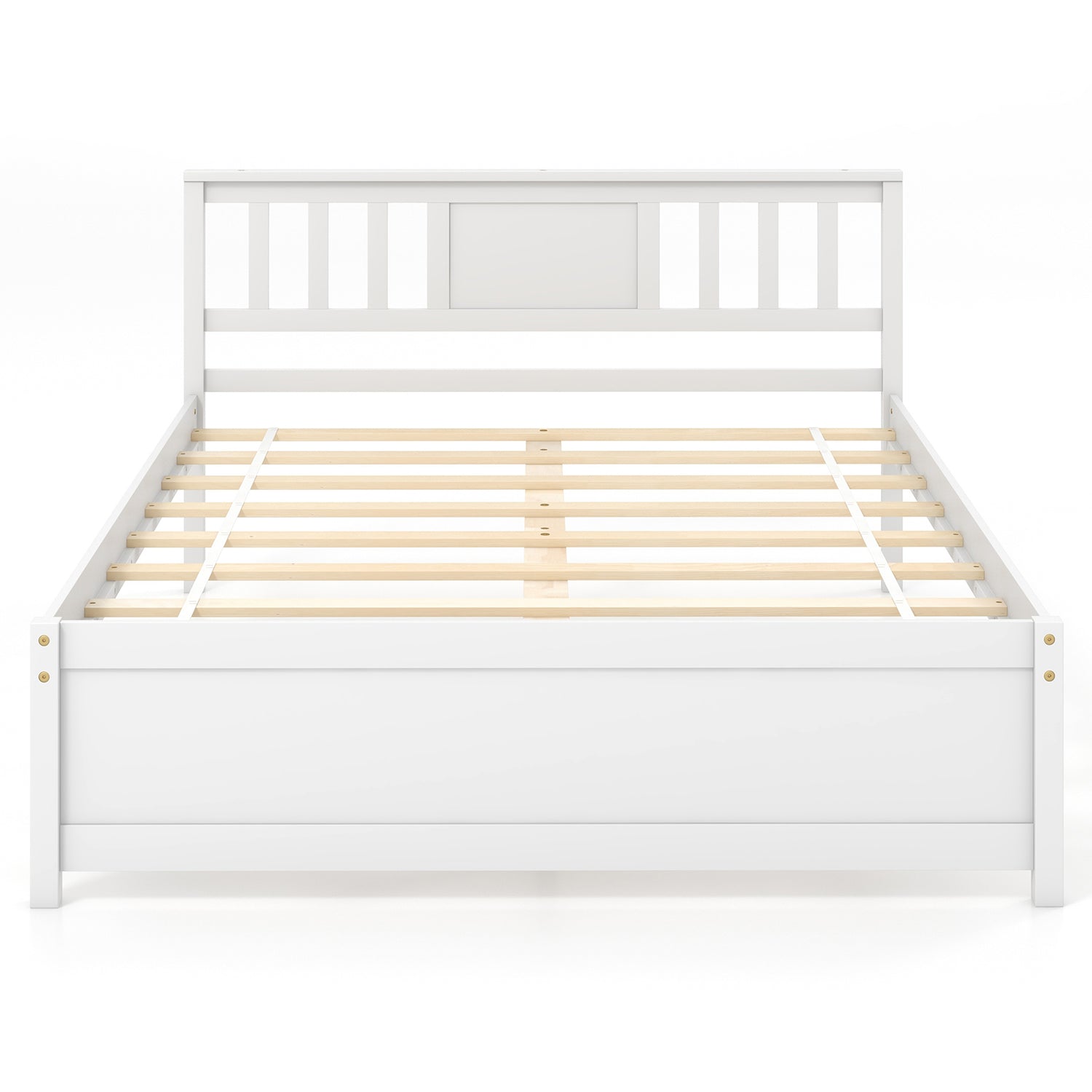 Wooden Platform Bed with Headboard and Wood Slat Support White