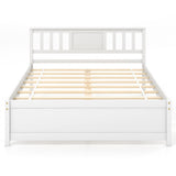 Wooden Platform Bed with Headboard and Wood Slat Support White