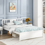 Wooden Platform Bed with Headboard and Wood Slat Support White