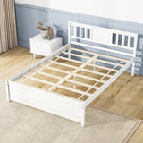 Wooden Platform Bed with Headboard and Wood Slat Support White