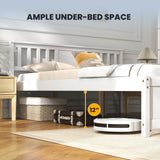 Wooden Platform Bed with Headboard and Wood Slat Support White