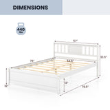 Wooden Platform Bed with Headboard and Wood Slat Support White